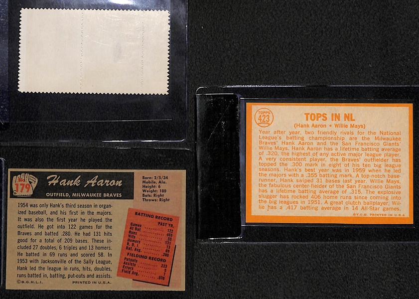 Lot of (3) Hank Aaron and Willie Mays Baseball Cards and Stamps Graded Lot