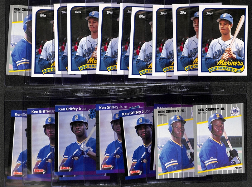 Lot of (20) 1989 Topps, Fleer, and Donruss Ken Griffey Jr. Rookie Cards