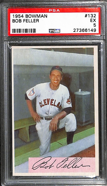 Lot of (2) 1954 Bowman Baseball Cards - Bob Feller PSA 5 & Eddie Mathews PSA 6