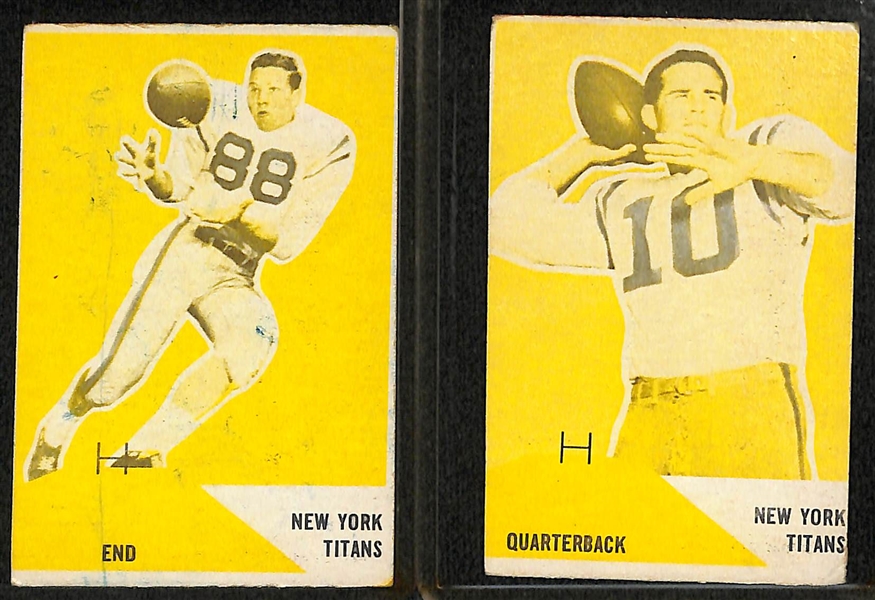(2) 1960 Fleer Yellow Proof Cards w. Grantham, (2) 1961 Fleer Football w. Meredith RC, & (4) 1963 Fleer Football w. Alworth RC