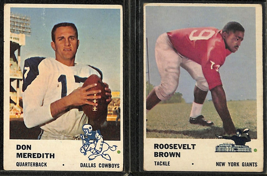 (2) 1960 Fleer Yellow Proof Cards w. Grantham, (2) 1961 Fleer Football w. Meredith RC, & (4) 1963 Fleer Football w. Alworth RC