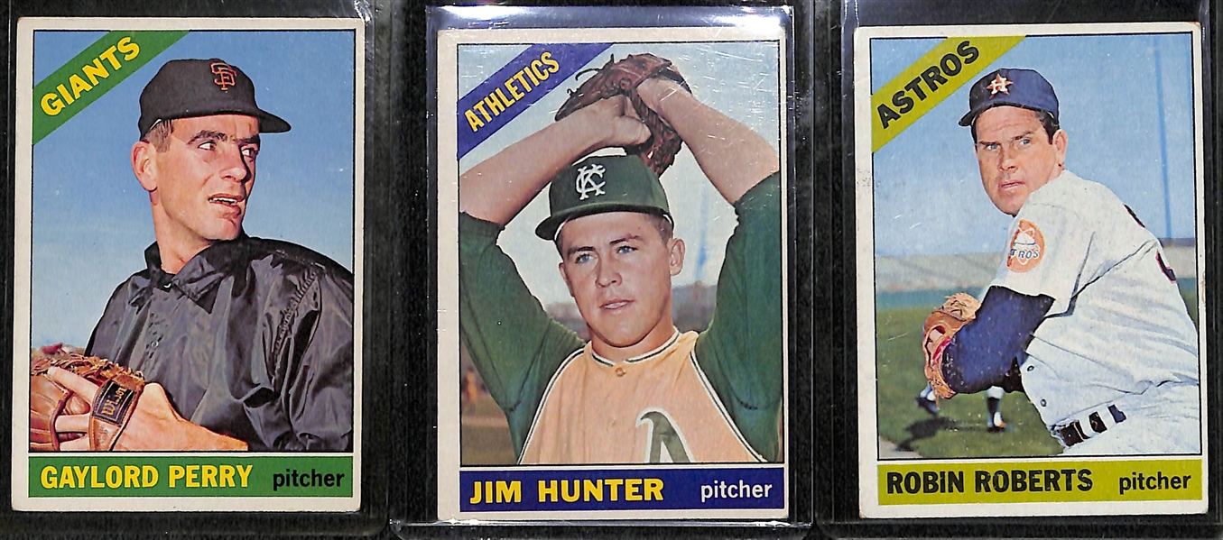    Lot of (110) 1966 Assorted Topps Baseball Cards w. Gaylord Perry & Catfish Hunter