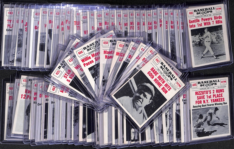 1961 Nu-Card Baseball Near Complete Set (Baseball Scoops Cards) - 74 of 80 Cards - w. (2) Babe Ruth Cards