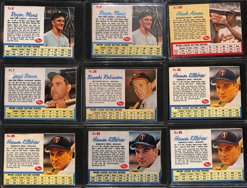   Lot of (150+) 1962 Post Cereal Cards w. Roger Maris x2 & Hank Aaron