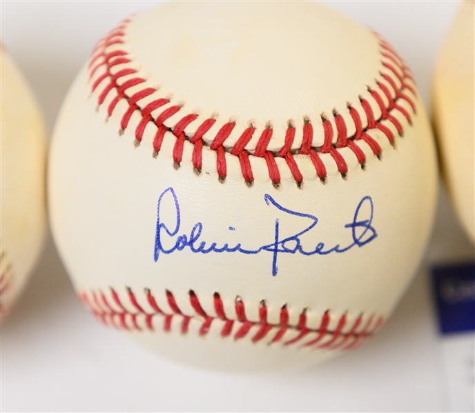 Lot of (4) Autographed Baseballs Inc. Reggie Jackson, Robin Roberts, Stan Musial, Bobby Thomson/Ralph Branca