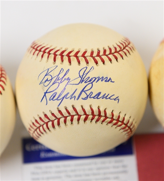 Lot of (4) Autographed Baseballs Inc. Reggie Jackson, Robin Roberts, Stan Musial, Bobby Thomson/Ralph Branca