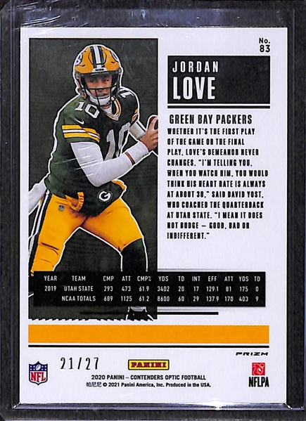 2020 Contenders Optic Jordan Love Green Pulsar #d 21/27