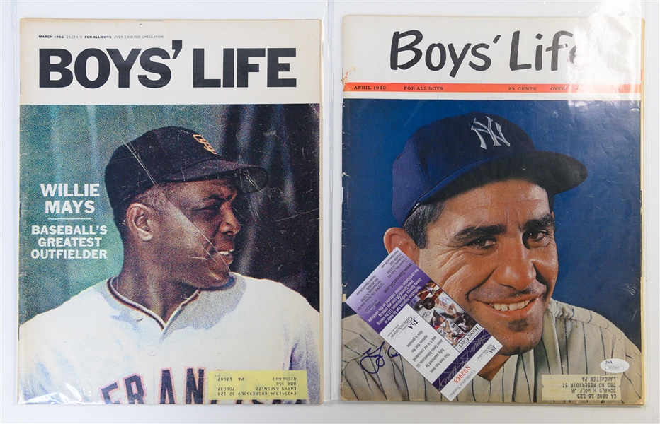 Lot of (11) 1940s, 50s, and 60s Newspaper Sections, Magazines w. 1959 Yankees Schedule, and Yogi Berra Autograph