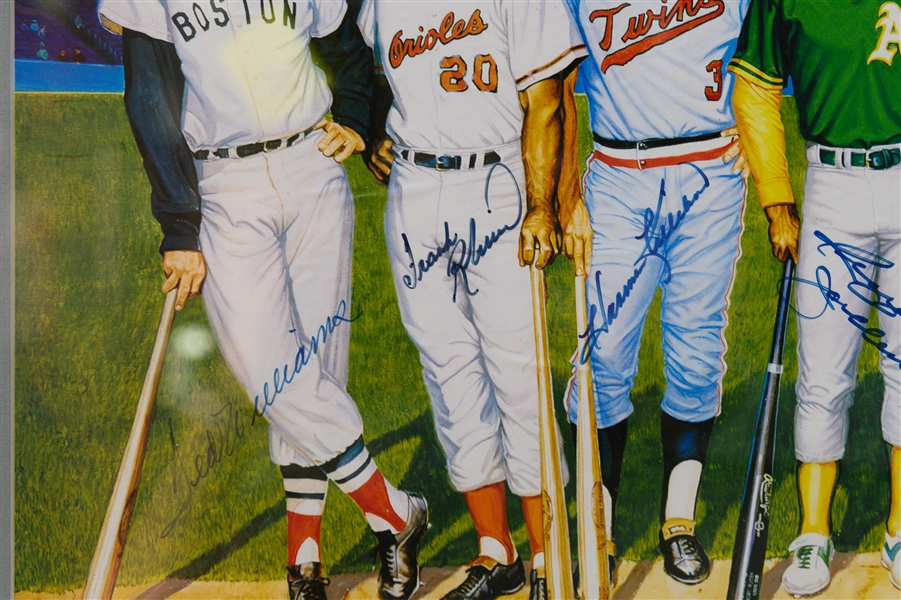 Framed 500 Home Run Club Signed Poster w. 11 Autographs (Inc. Mantle, Williams, Mays, Aaron, +) JSA Auction Letter of Authenticity (Frame is 40x21)