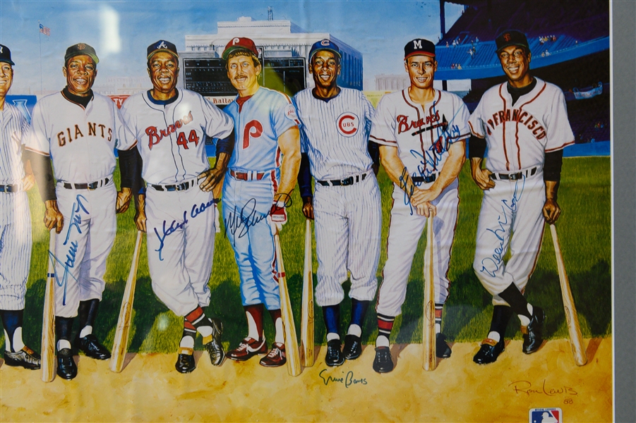 Framed 500 Home Run Club Signed Poster w. 11 Autographs (Inc. Mantle, Williams, Mays, Aaron, +) JSA Auction Letter of Authenticity (Frame is 40x21)