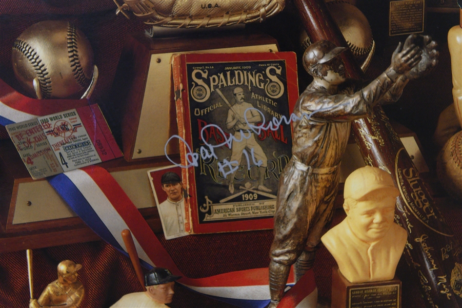 28x22 Baseball Poster Plaque Signed By 7 Hofers (Mantle, Berra, Kaline, Feller, B. Robinson, H. Newhouser, R. Ferrell) w. JSA Auction Letter of Authenticity