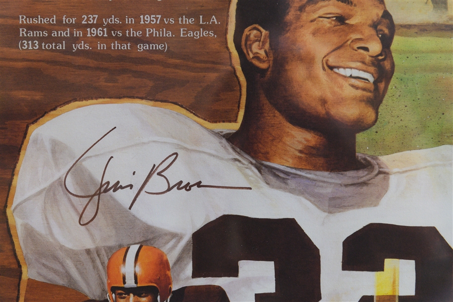 36x29 Jim Brown Signed & Framed Print & Yogi Berra/ Frank Robinson Dual Signed Show Poster (16x20) - Comes w. JSA Auction Letter of Authenticity
