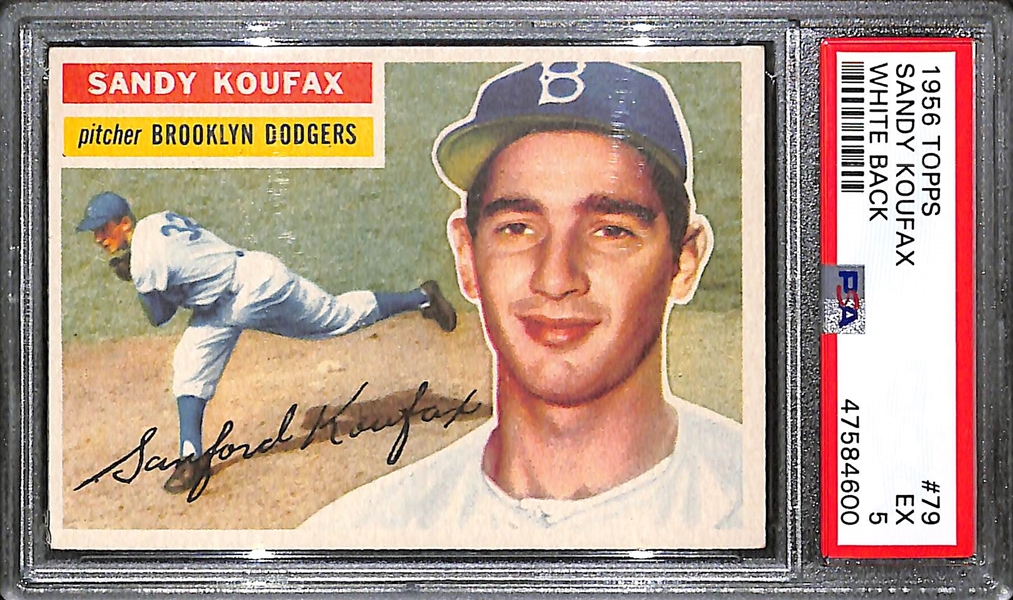 1956 Topps Sandy Koufax #79 (White Back) Graded PSA 5 EX