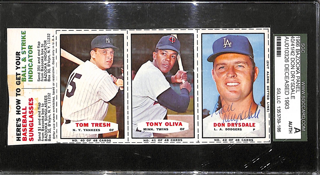 1964 Bazooka Panel Signed by Don Drysdale (SGC Authentic) - Panel Inc. Tresh/Oliva/Drysdale