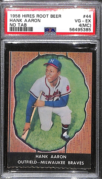 Rare 1958 Hires Root Beer Hank Aaron #44 (No Tab) Graded PSA 4(MC)