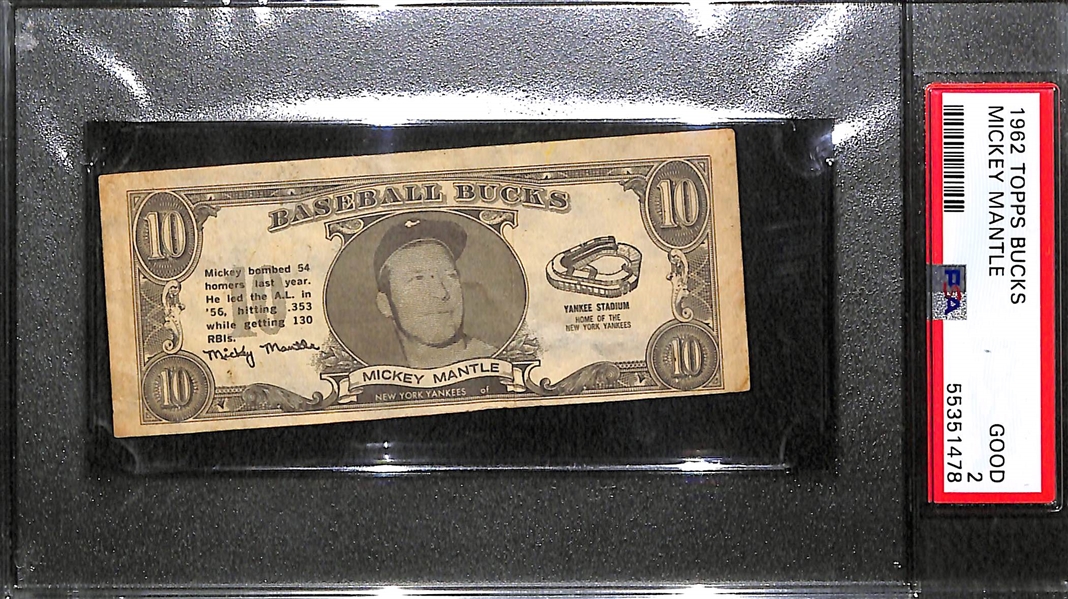 1962 Topps Bucks Mickey Mantle Graded PSA 2 GD