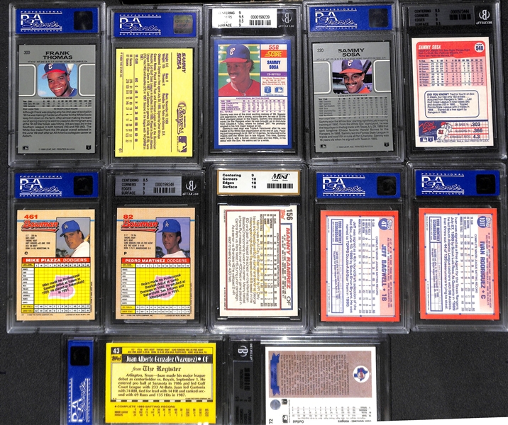 Lot of (12) Late 1980s and Early 90s Graded Baseball Rookies Inc. Thomas, Sosa, Piazza, Martinez, and more