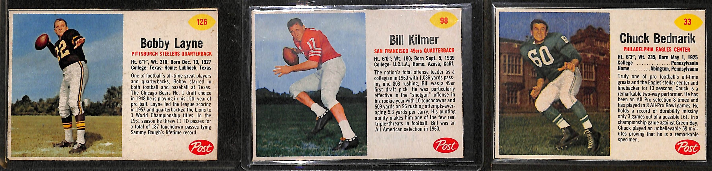  Lot of (39) 1962 Post Cereal Football Cards w. Bobby Layne & Bill Kilmer