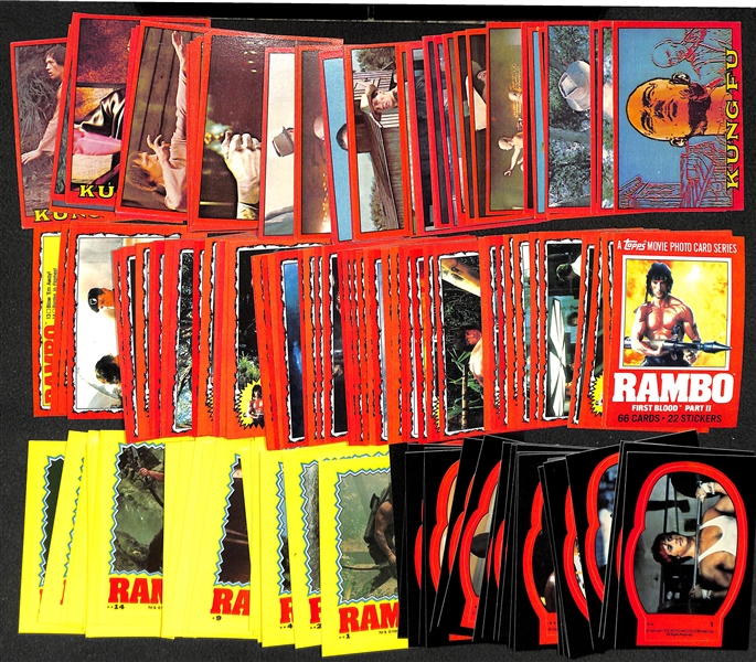  1973 Topps Kung Foo Complete Set of 60 Cards, 1985 Topps Rambo First Blood Complete Set w. Stickers & 1979 Rocky 22-Sticker Set
