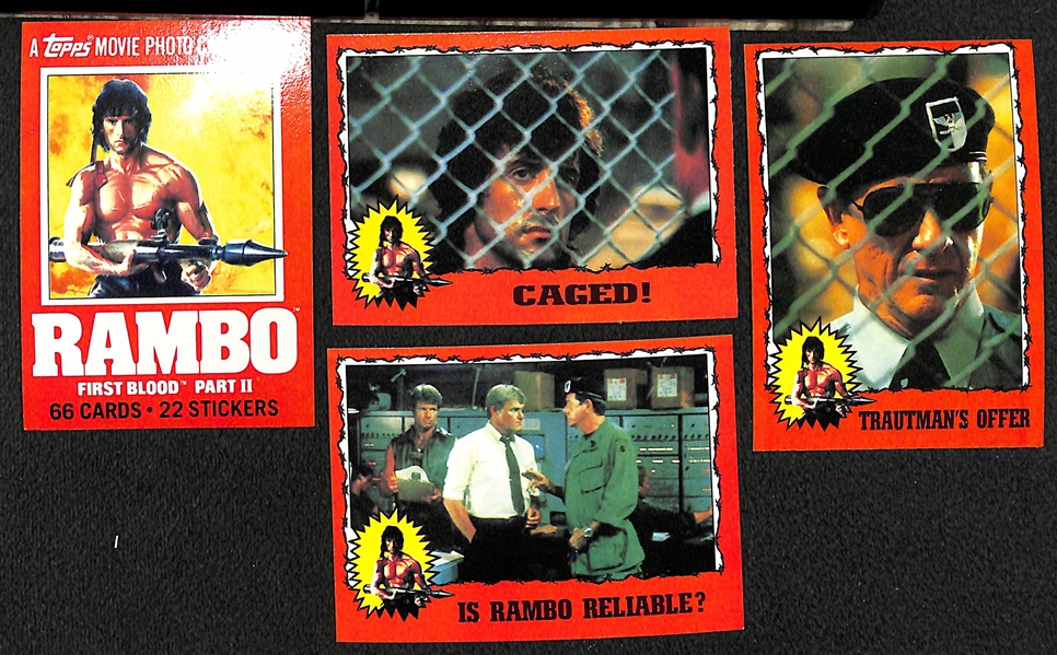  1973 Topps Kung Foo Complete Set of 60 Cards, 1985 Topps Rambo First Blood Complete Set w. Stickers & 1979 Rocky 22-Sticker Set