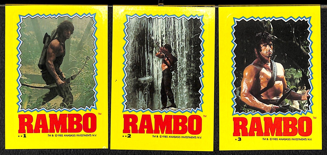  1973 Topps Kung Foo Complete Set of 60 Cards, 1985 Topps Rambo First Blood Complete Set w. Stickers & 1979 Rocky 22-Sticker Set