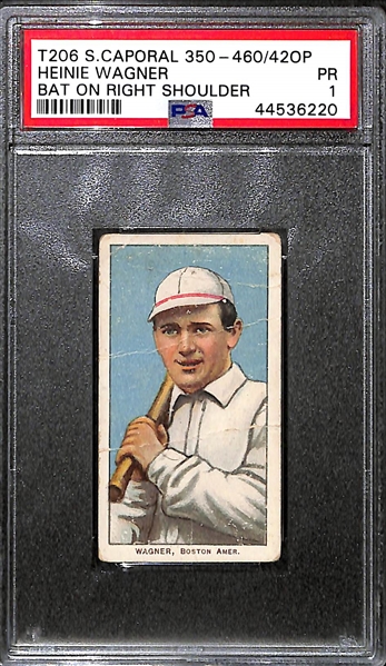 Overprint Back 1909-11 T206 Heinie Wagner (Bat on Right Shoulder) Sweet Caporal 350-460 Graded PSA 1