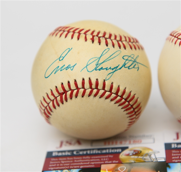 Lot of (4) Autographed Baseballs w. Frank Robinson, Slaughter, Thomson, Roberts (JSA Authenticated)