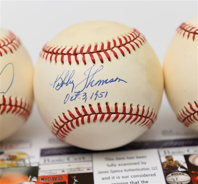 Lot of (4) Autographed Baseballs w. Frank Robinson, Slaughter, Thomson, Roberts (JSA Authenticated)