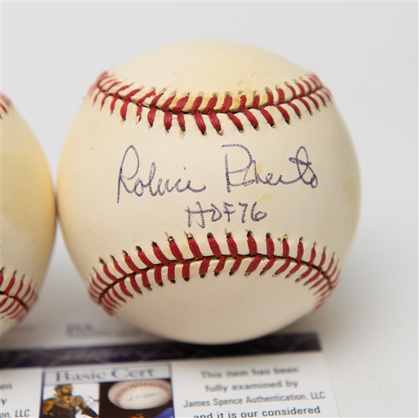 Lot of (4) Autographed Baseballs w. Frank Robinson, Slaughter, Thomson, Roberts (JSA Authenticated)
