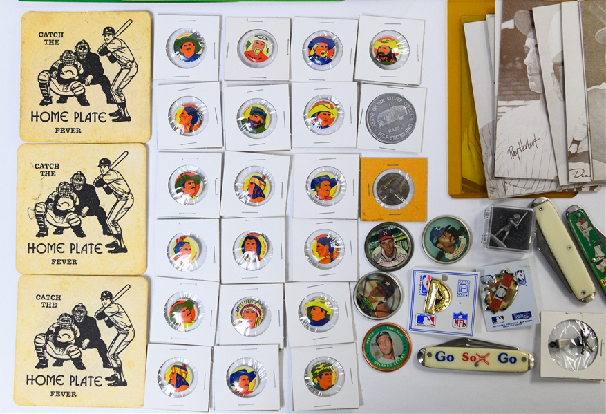 Lot of Vintage Mostly Baseball Pins, Exhibit Cards, Sheet Music, Pocket Knives, and Western Pins w. Daniel Boone