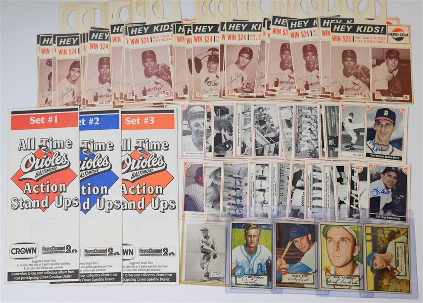 Vintage Baseball Card Lot with Warren Spahn & Yogi Berra Autographs, Pepsi Cards, (4) 1952 Topps