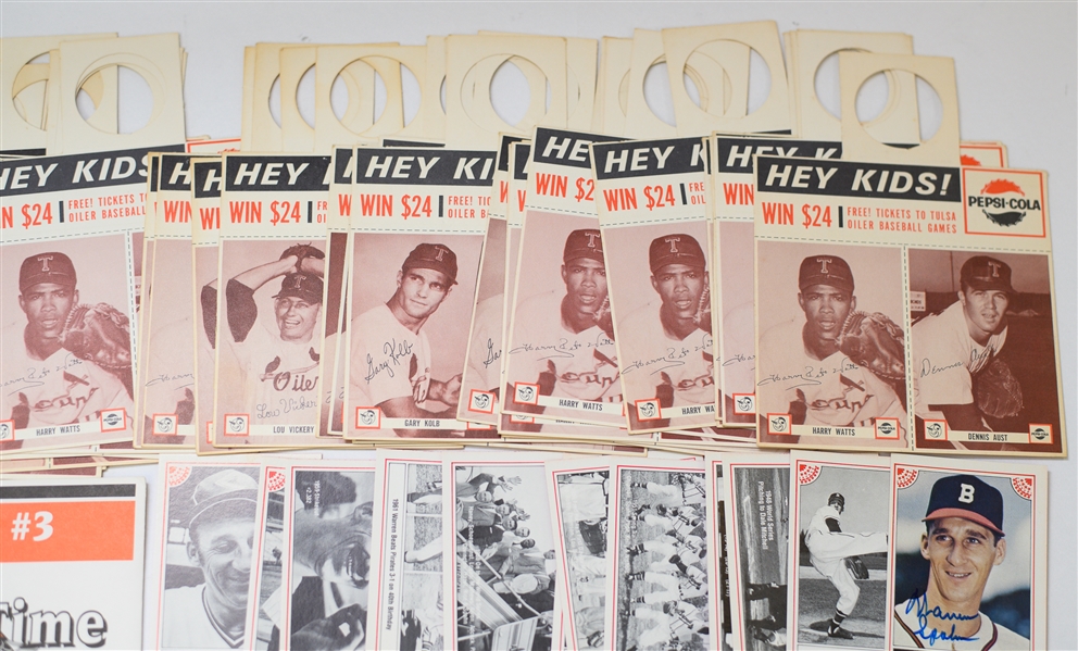 Vintage Baseball Card Lot with Warren Spahn & Yogi Berra Autographs, Pepsi Cards, (4) 1952 Topps