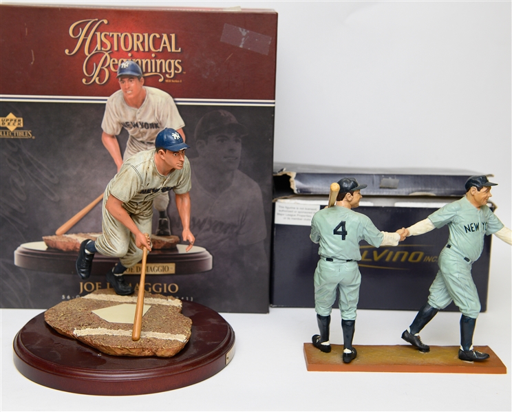 Lot of (2) Collectible Statues w. Joe DiMaggio and Babe Ruth/Lou Gehrig Limited Edition (Upper Deck and Salvino)