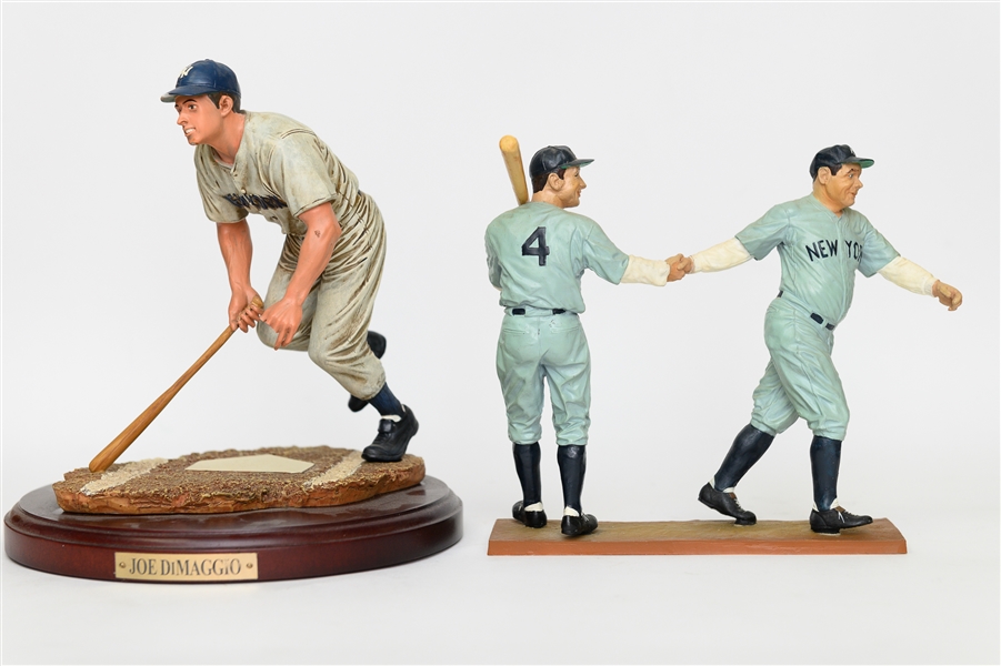 Lot of (2) Collectible Statues w. Joe DiMaggio and Babe Ruth/Lou Gehrig Limited Edition (Upper Deck and Salvino)