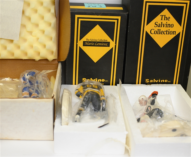 Mario Lemieux, Eric Lindros and Brett Hull Autographed Limited Edition Porcelain Figurines (Salvino/Gartlan COA)