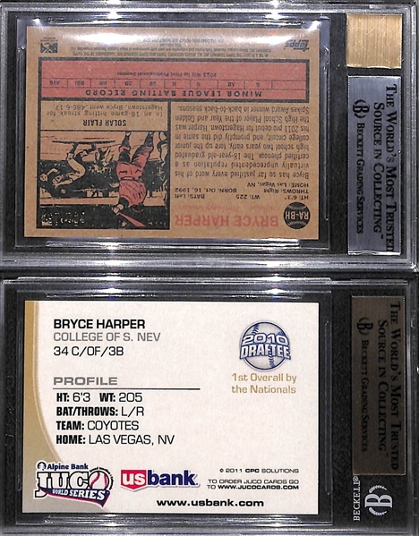 2011 Bryce Harper Graded Rookie Lot of (2) w. Topps Heritage Minors Real One Autographs BGS 9/10