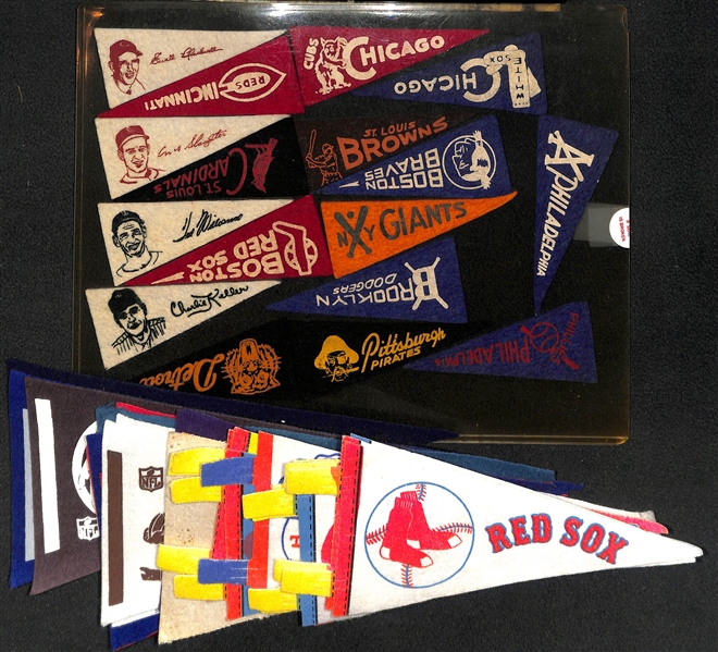 Lot of (30+) 1950s-70s Mini Pennants Featuring Ted Williams 