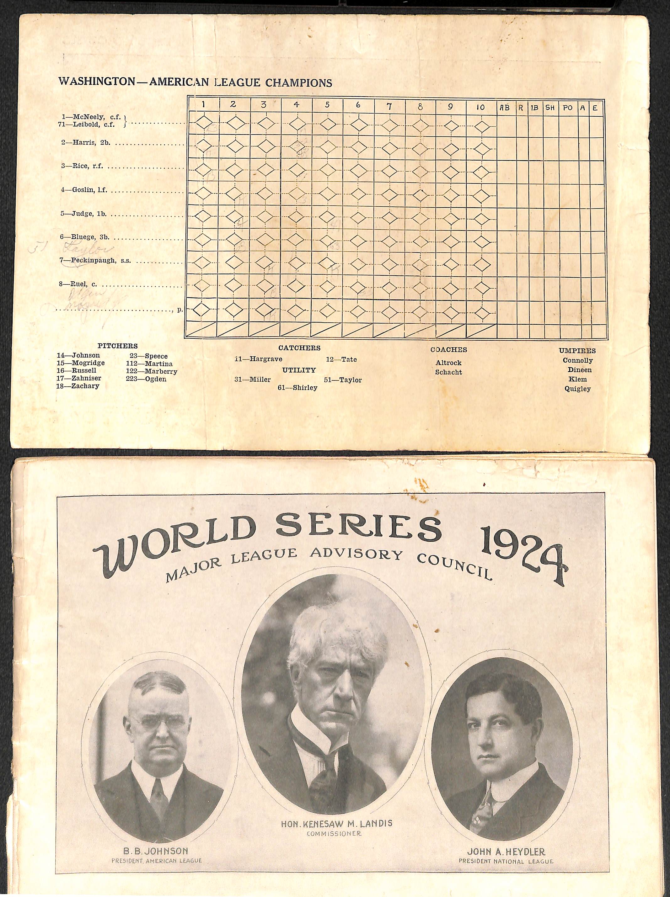 Lot Detail Original 1924 World Series Score Card Washington Version