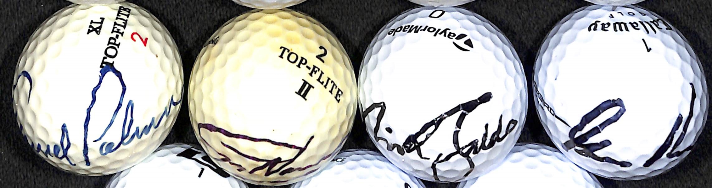  Lot of (11) Signed Golf Balls w. Arnold Palmer, G. Player, N. Faldo, J. Daly, G. Norman, ChiChi Rodriguez, F. Couples, + - JSA Auction Letter