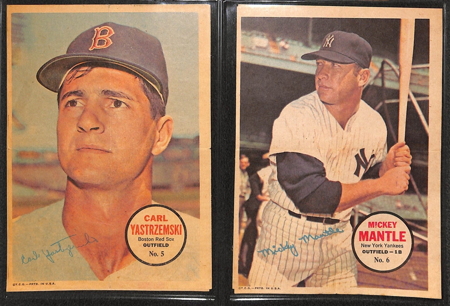 Lot of (2) 1967 Topps Baseball Pin-Up Poster Complete Sets (1-32) Featuring Mantle, Mays, Clemente, Aaron