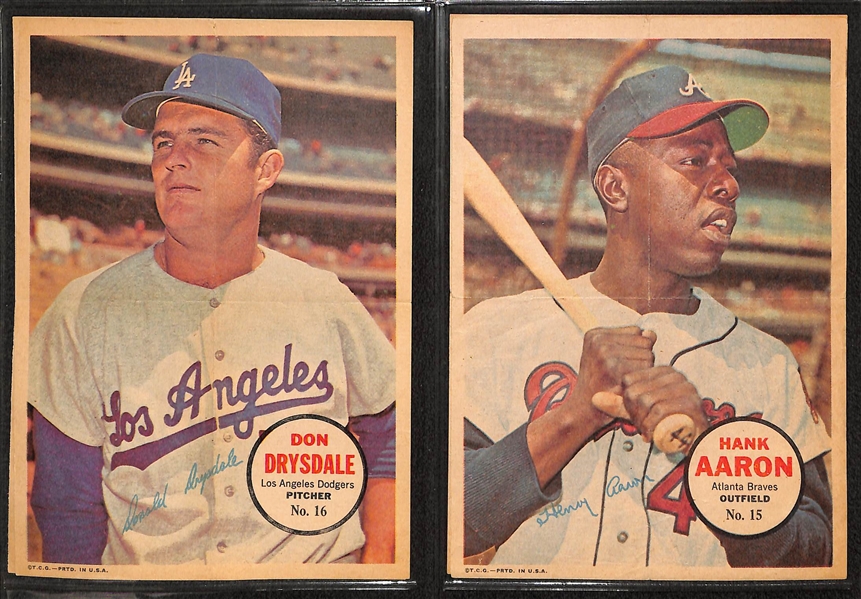 Lot of (2) 1967 Topps Baseball Pin-Up Poster Complete Sets (1-32) Featuring Mantle, Mays, Clemente, Aaron