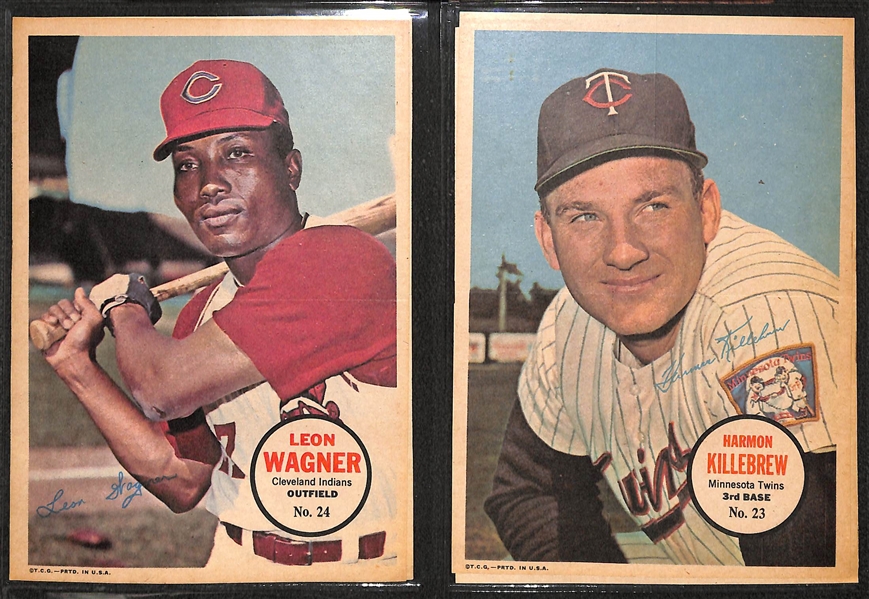 Lot of (2) 1967 Topps Baseball Pin-Up Poster Complete Sets (1-32) Featuring Mantle, Mays, Clemente, Aaron