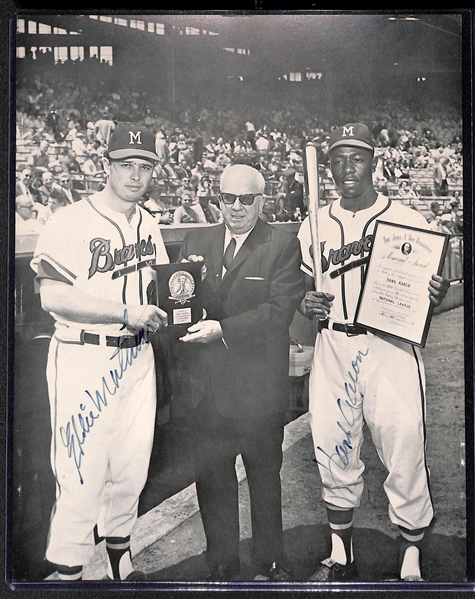 Lot of (2) 8 x 10 Autographed Baseball Photos with Hank Aaron & Eddie Mathews and Billy Martin (JSA Auction Letter)