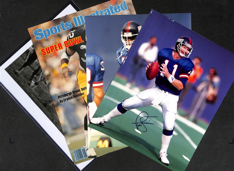 Lot of Signed Football 8x10 Photos - P. Simms, L. Taylor, F. Harris (creased), Cauthen/Jorge Velasquez (horse racing) - JSA Auction Letter 