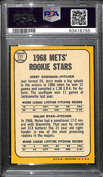 1968 Topps Nolan Ryan #177 Rookie Card Graded PSA 2.5 GD+