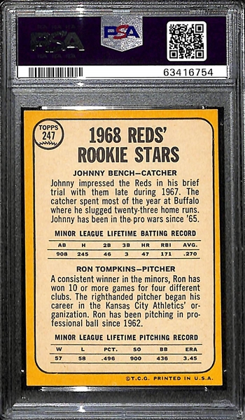 1968 Topps Johnny Bench #247 Rookie Card Graded PSA 4 VG-EX