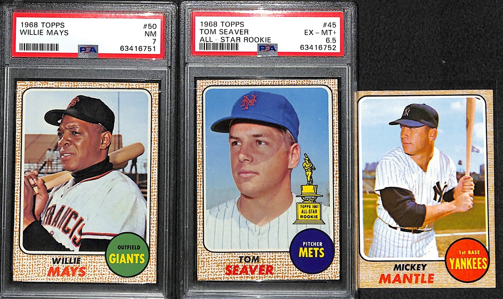 1968 Topps Lot - Willie Mays PSA 7, Tom Seaver PSA 6.5, Mickey Mantle (Undersized)