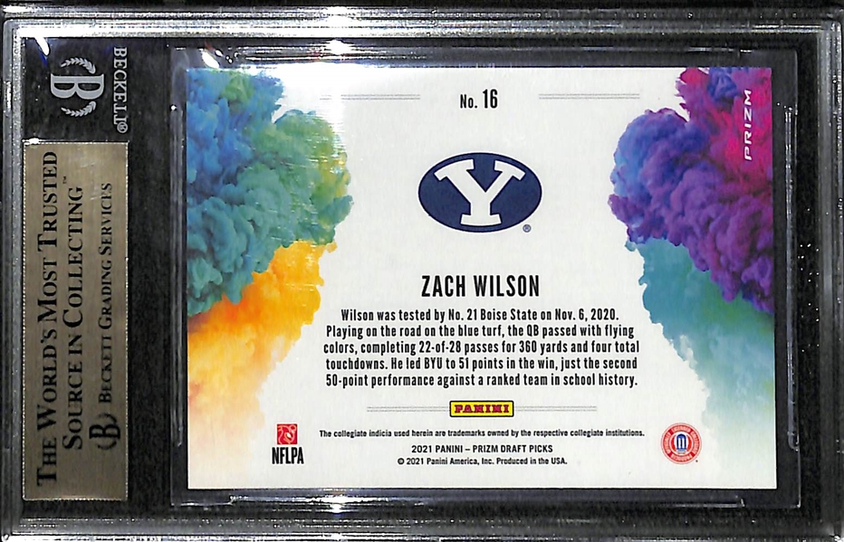 Rare 2021 Panini Prizm Draft Zach Wilson (Jets) Colorblast Rookie Card Graded BGS 9.5 (1 Colorblast per 10 Cases)