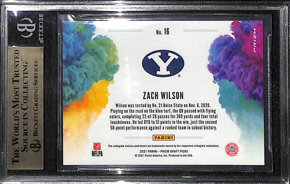 Rare 2021 Panini Prizm Draft Zach Wilson (Jets) Colorblast Rookie Card Graded BGS 9.5 (1 Colorblast per 10 Cases)