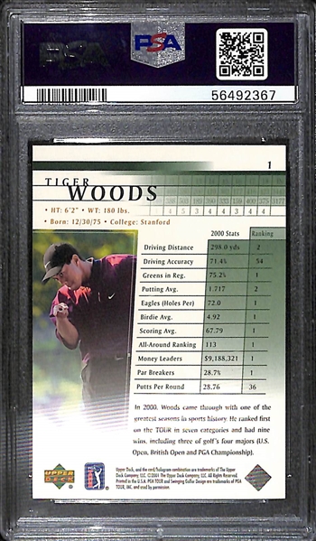 2001 Upper Deck Tiger Woods #1 Rookie Card Graded PSA 10 Gem Mint
